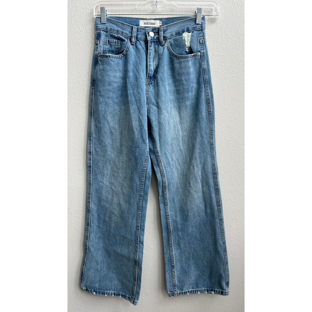 REAL TAKAI Women Light Wash‎ Distressed Wide Leg Jeans Size Medium